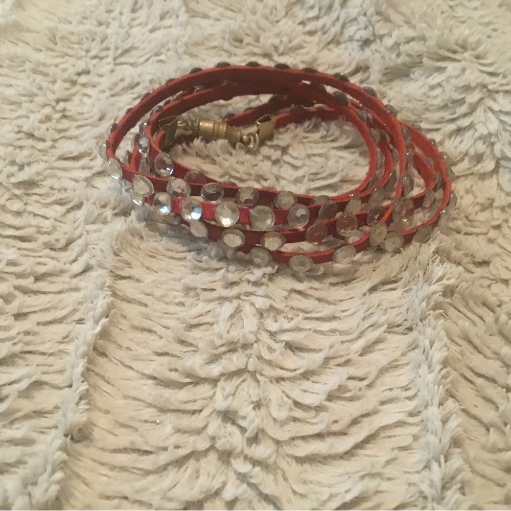 Swarovski Crystal and Leather wrap bracelet in red with clear crystals